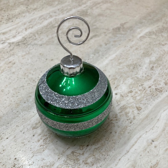 Holiday Christmas Ornament Candle Green with Sliver Sparkle Stripes - Picture 1 of 3